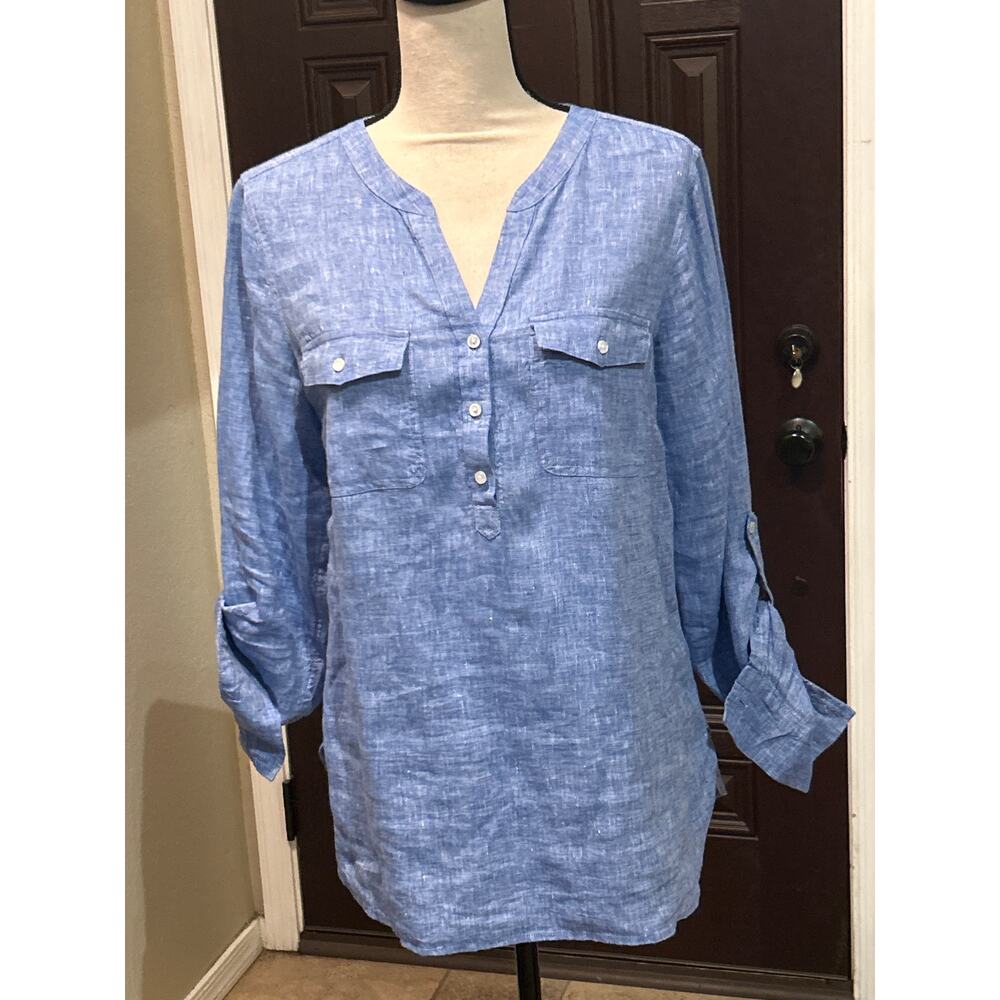 Talbots 100% Linen Blue Tunic